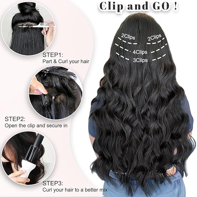 ALXNAN Clip in Hair Extensions for Women,Chocolate Brown with Dark Brown Long Wavy Hair Extensions Clip Ins 4PCS 20 Inch Synthetic Soft and Natural Thick Hair Pieces for Women