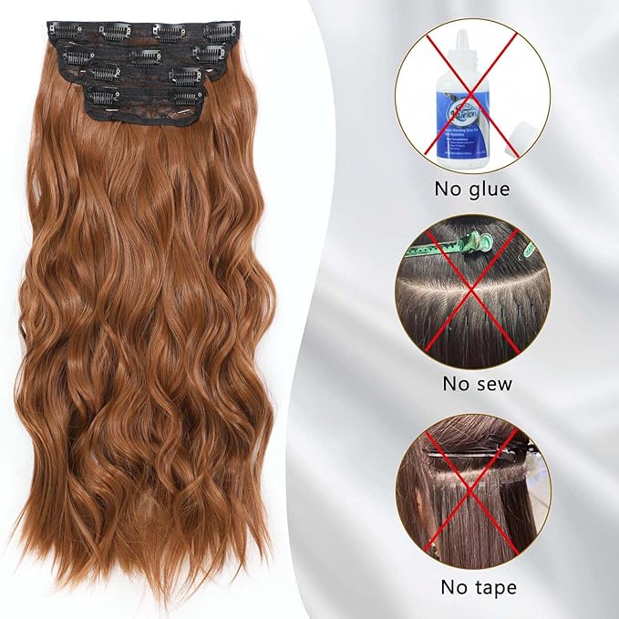 20 Inch Clip in Hair Extensions for Women, Synthetic 4pc Hair Extensions Clip in Hair Long Curly Wavy Hair Extension, Double Weft Hairpieces Full Head for Women (20INCH, 30c)