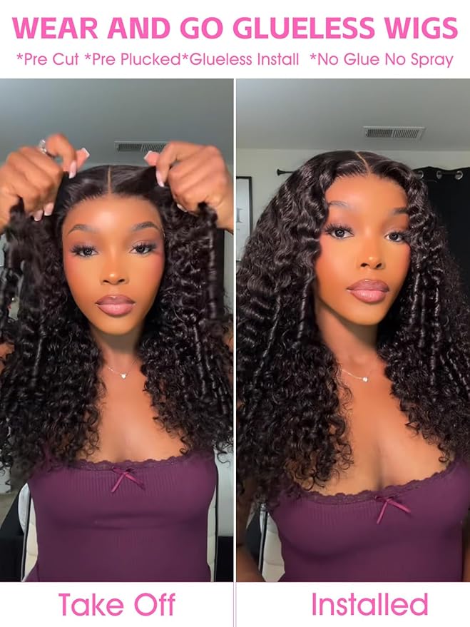 Burmese Curly Wear and Go Glueless Wig Human Hair Curly Texture with Finger Coil Ends Upgrade 9X6 T Part Pre Cut Lace Flip Over Beginner Friendly Wear Go Drawstring Wig 180% Density 22 Inch