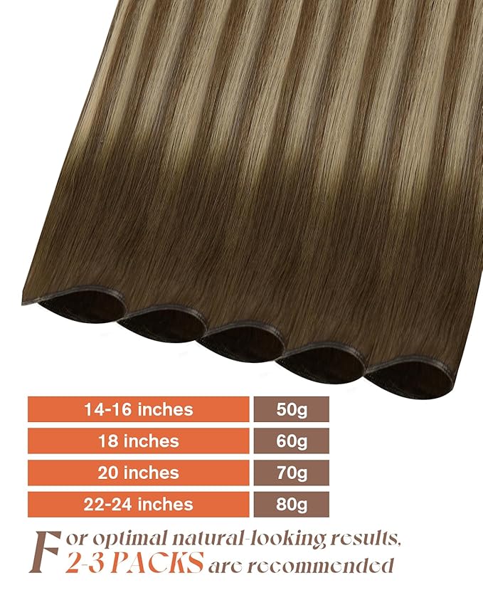 Sunny Hair Genius Weft Hair Extensions Human Hair Ombre Genius Hair Weft Real Human Hair Brown Blonde Hand Tied Sew in Hair Extensions Genius Weft Balayage Dark Brown to Light Brown Mix Blonde 18inch
