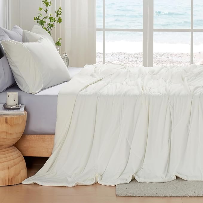 Cozy Bliss Cooling Comforter King Size, Cooling Blankets for Hot Sleepers and Night Sweats, Cream Summer Comforter for King Size Bed, Breathable Soft Lightweight Silk Smooth