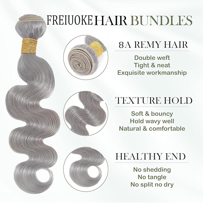 Gray Bundles Human Hair Silver Body Wave Bundle Brazilian Unprocessed Virgin Hair 3 Bundles 26 28 30 Inch Light Grey Bundle