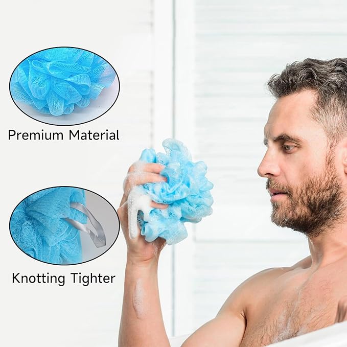 Luffa Loofah Sponge Shower Loofahs 50g Shower Bath Sponges Exfoliating Mesh Pouf Mesh Balls for Body Wash Back Scrubber Bathroom Men Women Soft Scrubber Cleaning Bathing Accessories Tool (4Colors)