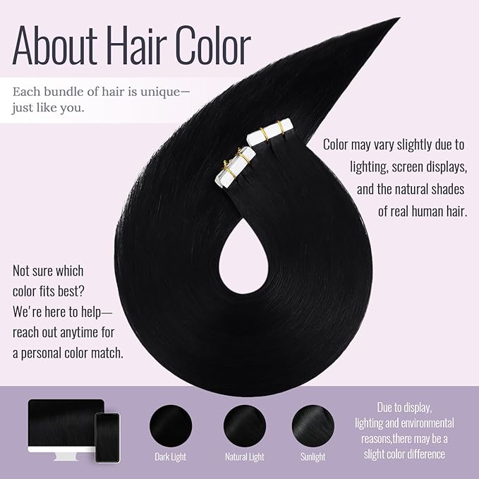 Fshine Human Hair Tape in Extensions Black for Woman 16 Inch Black Real Human Hair Straight Tape in Extensions 20pcs 50g