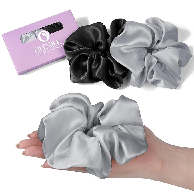 OLESILK Silk Scrunchies Oversized 100% Mulberry: Large for Long Thick Hair, Soft and Smooth for No Damage Hair Care Sleeping, Vintage Fashion