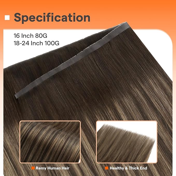 Full Shine Butterfly Weft Hair Extensions 22 Inch Invisible Weft Human Hair Pu Hole Weft For Women Color 2/8/2 Dark Brown To Light Brown Invisible Weave Bundles 100 Grams