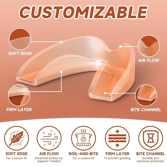 4 Pack Orange Mouth Guards for Women and Teens, Medium Size, Moldable Night Guards for Teeth Grinding and Clenching, Comfortable Bite Guards, Stylish Custom Dental Guards for Protection