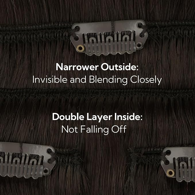HOTBANANA Real Human Hair Clip in Hair Extensions, 5Pcs 70g 16 Inch Light Dark Brown Straight Remy Clip in Extensions