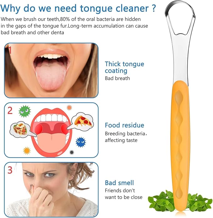 4 Pcs Tongue Scraper Cleaner Adults and Kids Stainless Steel Tongue Brush Metal Scraper Reduce Bad Breath with Travel Cases for Men Women Oral Mouth(Orange, Green, Black and Purple)