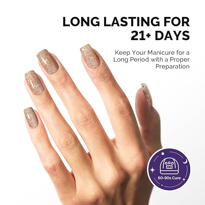 MelodySusie Galaliver Gold Glitter Gel Nail Polish, 15ML Sparkly Champagne Shimmer Gel Polish Soak Off UV LED Cured Long Lasting Gift for Women DIY Nail Design Nail Art Manicure X07