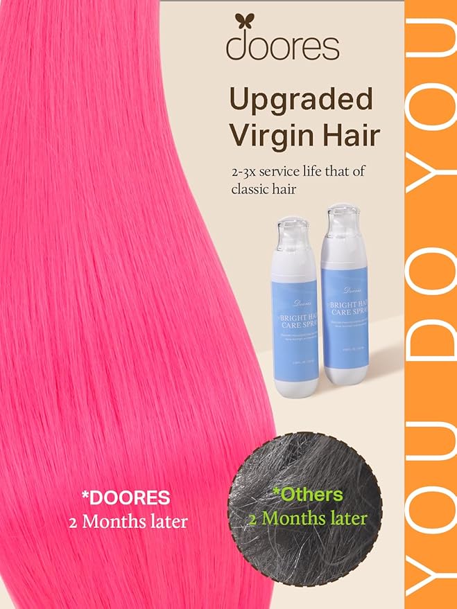 DOORES Tape-in Human Hair Extensions, Hot Pink 22 Inch 30g 10pcs, Remy Straight Hair