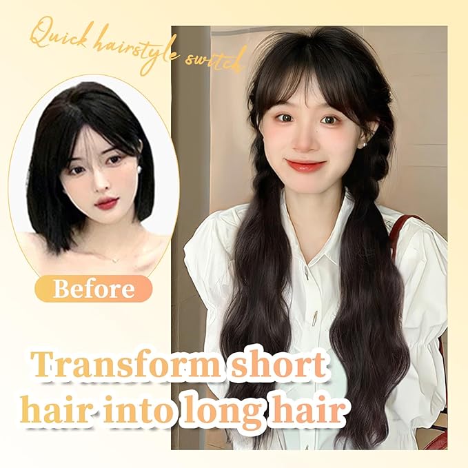 2PCS Curly Ponytail Extension with Hair Tie Hair Natural Wig Elastic Band Wave Fake Ponytail Wigs Accessories for Women Daily 17 Inch (2pcs-brown)