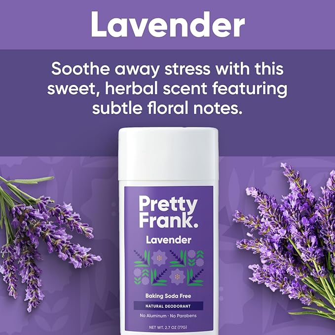Pretty Frank Natural Aluminum-Free Deodorant Stick, Baking Soda-Free, Lavender (1-Pack) | Sensitive Skin Friendly, Effective Odor Control for Women & Men, Organic Ingredients and Essential Oils