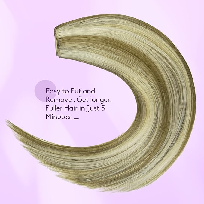 Blonde Clip in Hair Extensions Real Human Hair 8pcs Per Set with Double Weft 100% Seamless Blonde Hair Extensions for Women #8p613 Mixed Bleach Blonde 26inch 130g/4.6oz