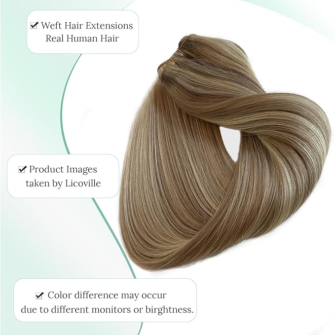 Platinum Blonde Hair Extensions Ash Brown Hair Bundles with Highlights Sew in Human Hair Extensions for Women 16 Inch 100G Full Head Ash Brown and Platinum Blonde Real Human Hair Wefts Hand Tied
