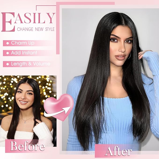 Clip in Synthetic Hair Extensions Long straight 4PCS Thick Hairpieces Nature Black Fiber Double Weft Natural Hair Extensions 22 Inch for Women