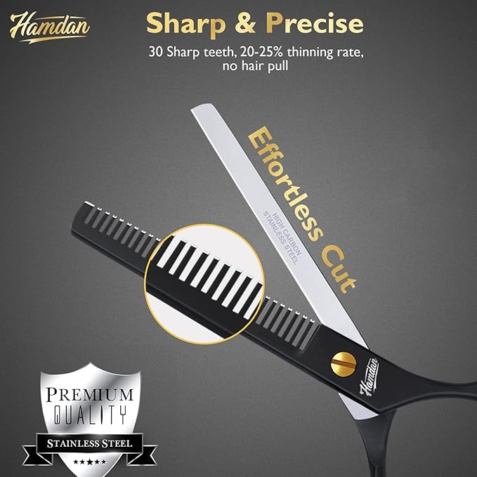 Hair Scissors Thinning Shears for Hair Cutting Hamdan 6.5” Texturizing Shears – Ultra-Sharp Texture Scissors for cutting hair, Precision Haircut for Salon & Home - Thinning shears for dogs