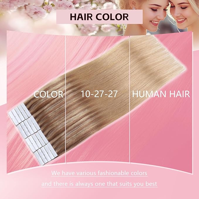 Injection Tape in Hair Extensions Real Human Hair 3rd-Generation #10/27/27 Ash Brown to Caramel Blonde 20pcs 35g 16inch Hand-Tied Invisi Edge Invisible Tape in Extensions（#10/27/27-16inch）