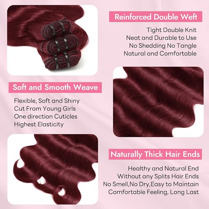 Clip in Hair Extensions Real Human Hair Body Wave 99J Burgundy Clip in 100% Brazilian Remy Human Hair Extensions 8pcs Per Set with 18 Clips Double Weft 22 Inch 110g/3.6oz