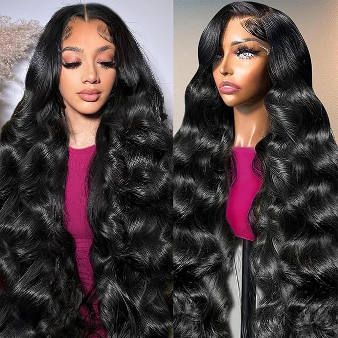 Body Wave Lace Front Wigs for Women Human Hair Pre Plucked 220 Density Body Wave 13x6 HD Lace Frontal Glueless Wig Natural Black Human Hair Wig 22 Inch