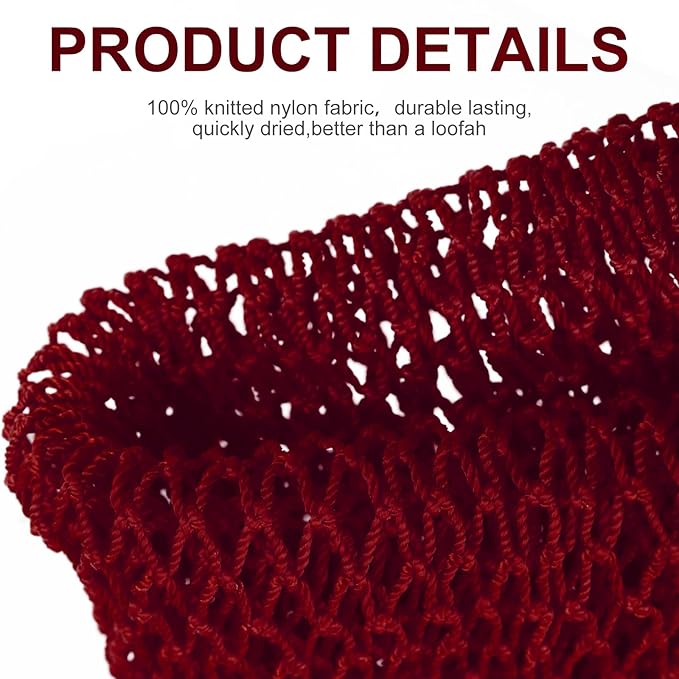 Geiserailie African Net Sponge Long Bathing Net Shower Body Scrubber Back Scrubber Skin Smoother Bathing Sponge for Daily Use or Stocking Stuffer(Wine Red)