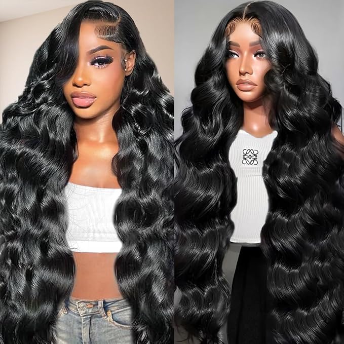 13x6 Body Wave HD Transparent Lace Frontal Wigs Human Hair 220 Density Body Wave Lace Front Wigs Human Hair Pre Plucked Glueless Human Hair Wig for Women 24 Inch