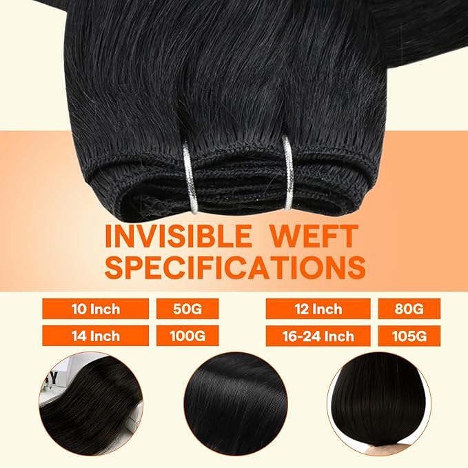 Full Shine Black Hair Extensions Real Human Hair Sew In 20 Inch Weft Hair Extensions Human Hair Color Jet Black Straight Human Hair Bundles Double Weft Extensions Real Hair For Women 105G