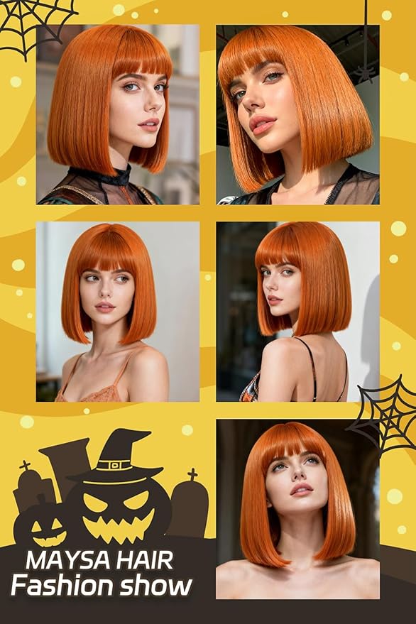 MAYSA Ginger Bob Wig with Bangs for White Women Short Blonde Bob Wig 12in Synthetic Daily Party Natural Looking Wigs # Ginger
