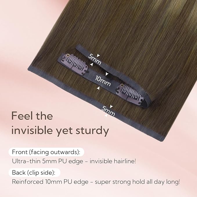 HOTBANANA Seamless Clip in Hair Extensions 14 inch 130g 7pcs Walnut Brown to Ash Brown and Bleach Blonde Clip in Remy Human Hair Extensions Straight Hair Invisible PU Skin Weft