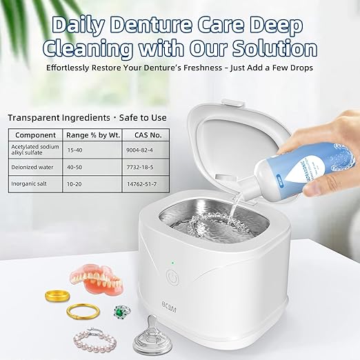 BCOM Retainer Cleaner Solution, Ultrasonic Jewelry Cleaner Solution Deep Clean for Retainer, Mouthguards, Night Guards, Aligners and Jewelry Ring, Odor Stain Remover for Ultrasonic Machines (4 oz)
