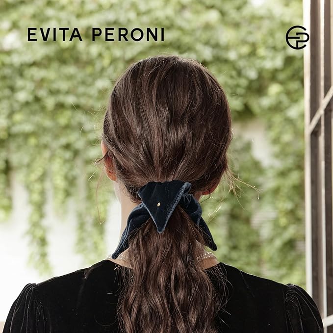Evita Peroni Velvet Hair Scrunchie - Navy Blue Triangle Scrunchies for Women - Stretchy Polyester Spandex Hair Tie - Winter Christmas Gift in Elegant Packaging (Navy Blue)
