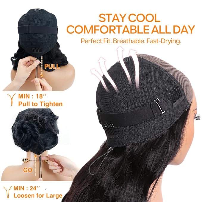CHEETAHBEAUTY 7x6 Glueless Wigs Human Hair Pre Plucked Pre Cut 34 Inch Body Wave Lace Front Wigs Human Hair for Women 7x6 HD Lace Closure Wigs with Elastic Drawstring 200% Density Natural Color