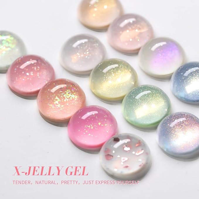 Born Pretty Jelly Glitter Gel Nail Polish Shimmer Nude Gel Polish Translucent Sheer Milky Gel Polish Nail Art Manicure Salon DIY at Home
