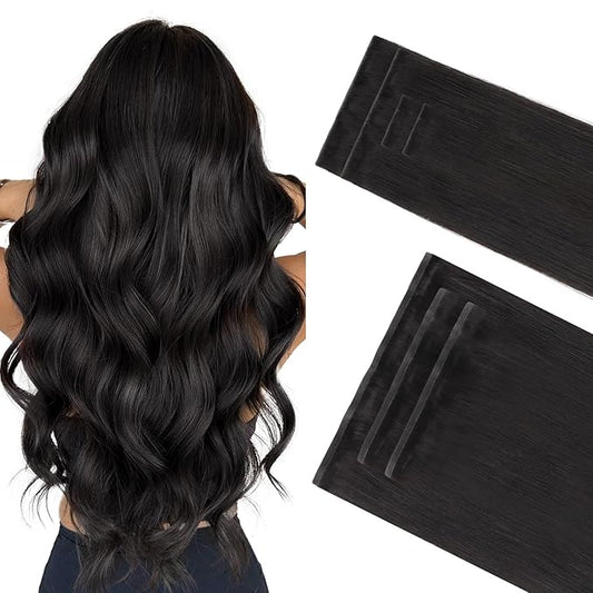 GOO GOO Invisi Edge Clip in Hair Extensions Set, 20inch 130g, 4pcs Injected Seamless PU Clip ins and 3pcs Classical PU Clip insip ins, Virgin Real Human Hair, #1B