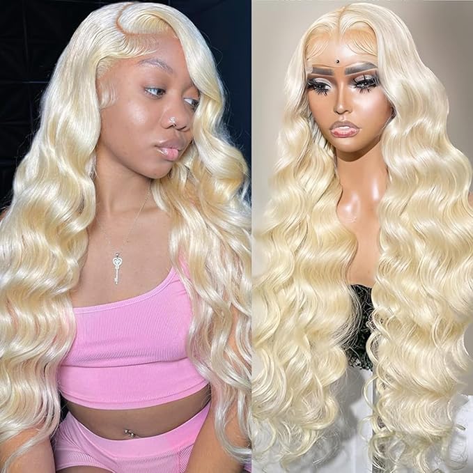 Alimubi 613 13x6 Lace Front Wig Human Hair 200 Density 613 Lace Front Wig Human Hair Body Wave Blonde Wig Human Hair（22 Inch）