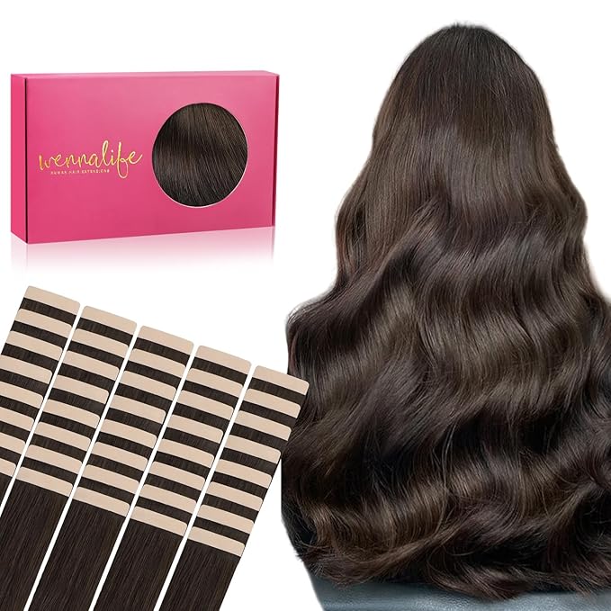 WENNALIFE Tape in Hair Extensions Human Hair, 40pcs 100g 18 inch Light Dark Brown Hair Extensions Real Human Hair Straight Tape in Extensions Invisible Human Hair Extensions Real Hair Extensions