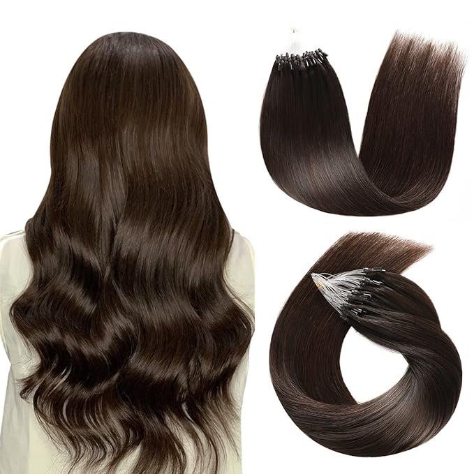 SUYYA Micro Loop Human Hair Extensions Darkest Brown Microlink Hair Extensions Human Hair Straight Micro Links Hair Extensions 50 Strands 40g/Pack for Women(14 inch #2 Darkest Brown)