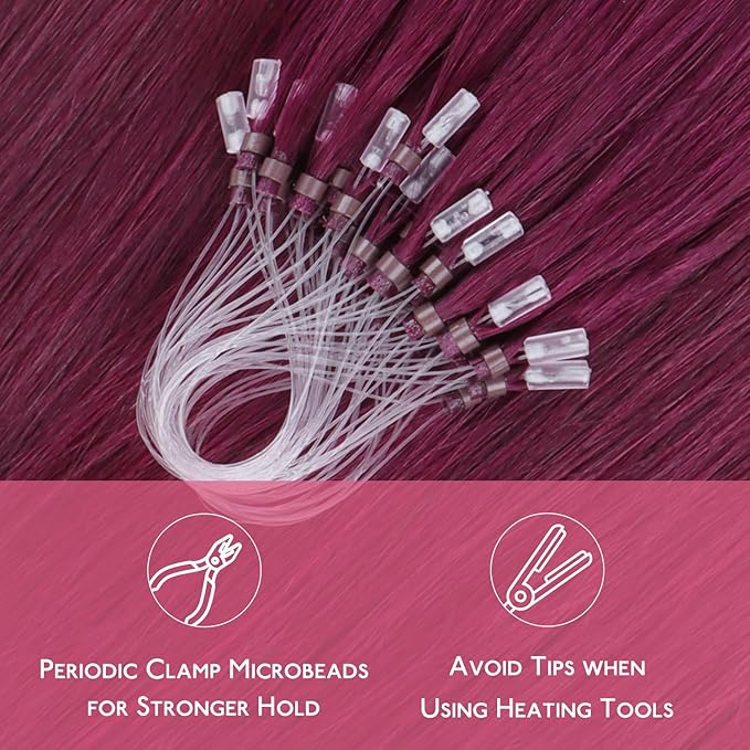 WENNALIFE Microlink Hair Extensions Human Hair, 50g 50s 16 Inch Light Burgundy Remy Micro Bead Hair Extensions Real Human Hair Micro Link Micro Loop Micro Ring Hair Extensions Straight Microlinks