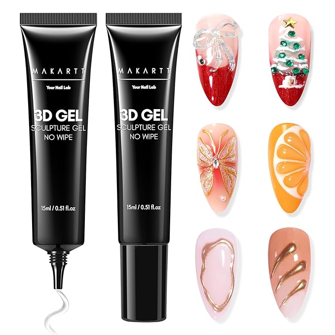 Makartt 3D Gel Nail Art: 2 Pcs 15g Nail Sculpting DIY No Wipe 3D Molding Gel for Nails Decoration, Manicure Sculpture Nails