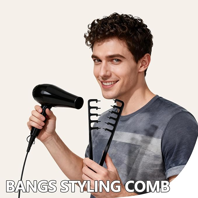Texture Comb, Voluminous Wide-Toothed Hair Comb, Apparatus Maximum Lift Roots Volume Tool, Barber Wide Fine-Toothed Dual-Purpose Set, ABS Plastic with Textured Grip Tool for Men 1PC (Black)