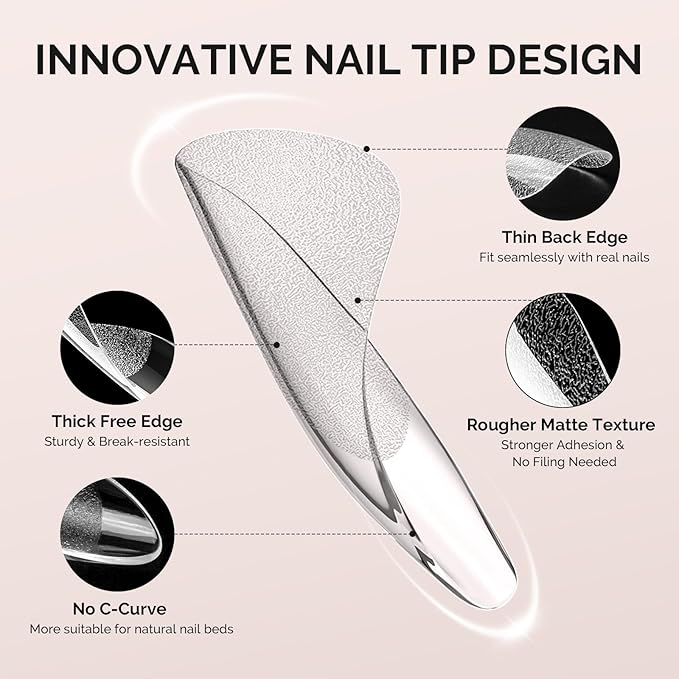 MelodySusie Long Coffin X Nail Tips - 300Pcs 15Sizes Clear Acrylic, Half Matte Full Cover Press on Nails for DIY Extension & Salon Use,Pre-Shaped for Long-Lasting Manicure