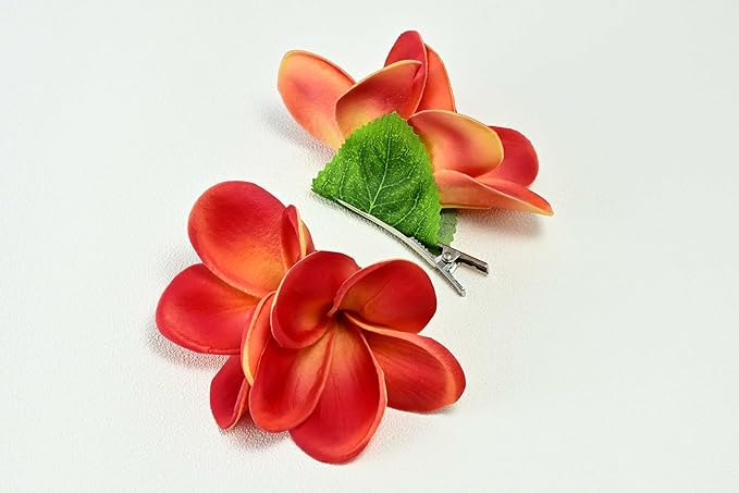 Pack of 2 Real Touch Flowers Hawaiian Flower Hair Clips Plumeria Hibiscus Hair Clips Handmade Hair Accessories for Beach Wedding Bridal Party Mother's Day Women Girls Holiday Gifts (c-831, 2pcs)