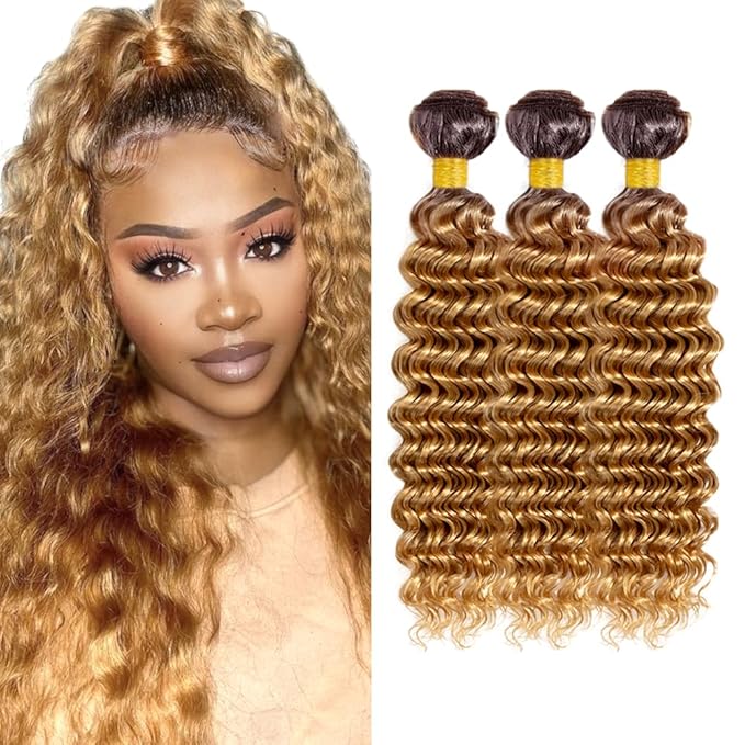 Honey Blonde Bundles Human Hair #4 Deep Wave Bundle 20 22 24 inch T427 Deep Wave Human Hair 3 Bundles Double Weft 300g