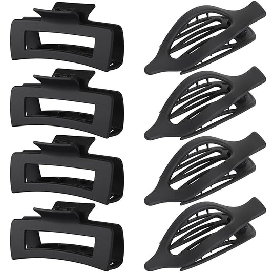 Hair Clips for Women 4.3 Inch Large Hair Claw Clips 8 pcs Square Claw Clips & Flat Hair Clips for Thick or Thin Hair French Concord Hair Barrettes Alligator Hair Accessories for Women (Black)