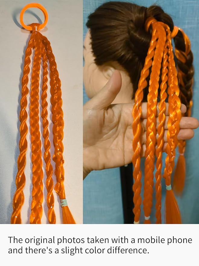 Orange Hair Extensions for Braids Ponytail Extension 2 Packs, 20 inch Crazy Hair Day Accessories for Women, DIY Festival Wacky Rave Braids,Tinsel Mixed