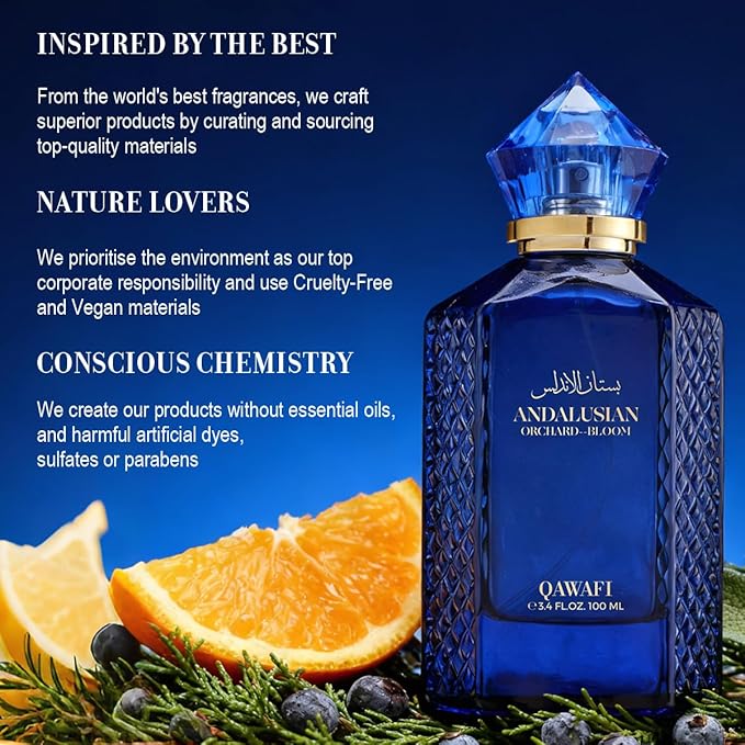 Andalusian Orchard - Bloom Eau De Parfum, Long-Lasting Woody Citrus Aromatic Perfume for Men - 100ml | 3.4 fl. oz + 2ml Samples