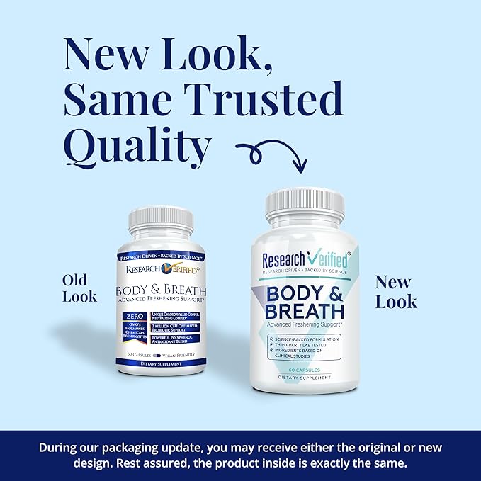 Research Verified Body & Breath Natural Deodorant & Freshener - Bad Breath & Body Odor Supplement - 60 Capsules (1 Month Supply)