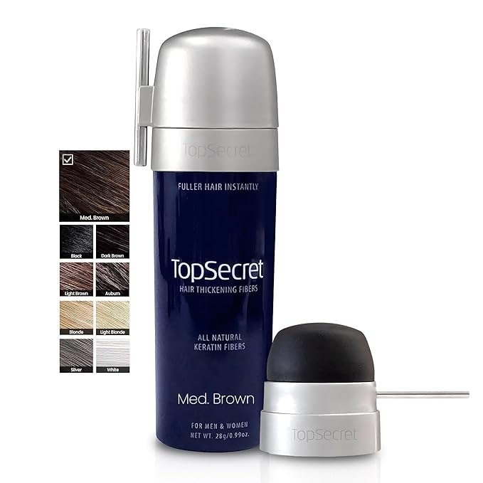 Top Secret Hair Thickening Building Fibers Applicator Included - Undetectable & Natural Hair Filler for Men & Women - Instantly Fill In Thinning Hair - Weather & Sweat Resistant (Medium Brown, Large)