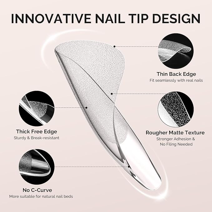 MelodySusie Short Ballerina X Nail Tips - 300Pcs 15Sizes Clear Acrylic, Half Matte Full Cover Press on Nails for DIY Extension & Salon Use,Pre-Shaped for Long-Lasting Manicure