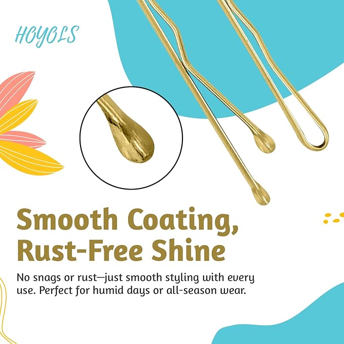 HOYOLS Gold Bobby Pins for Hair, 150 PCS in 3 Sizes (1.9", 2.4", 2.7") for Women Girls, Blonde Hair Pins for Bun, Updo & Styling (Gold)